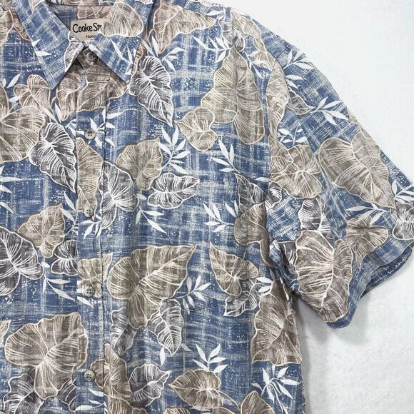 Vintage Cooke Street Shirt Men L Blue Hawaiian Inside Out Tropical Floral Beach - Picture 10 of 11